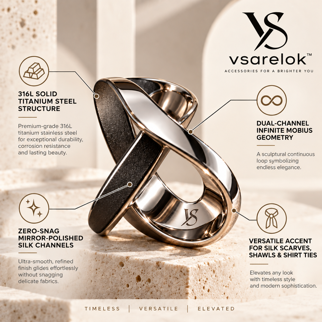 vsarelok™ HelixFold Sculptural Mobius Loop Titanium Scarf & Shawl Ring