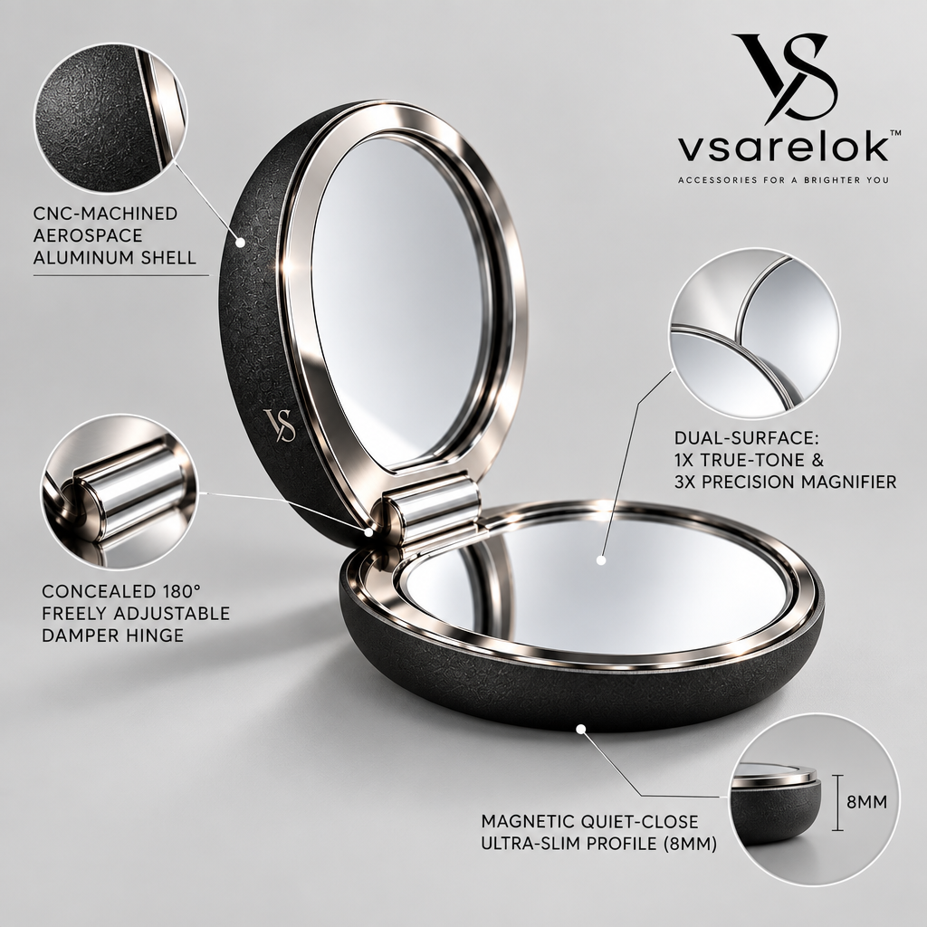 vsarelok™ AeroReflect CNC-Machined 8mm Ultra-Slim Dual Compact Mirror