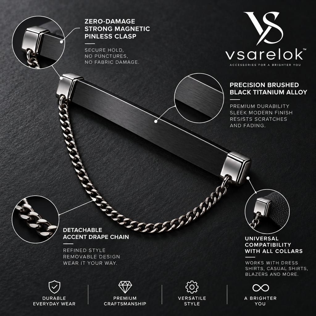 vsarelok™ AeroBar Magnetic Pinless Collar Bar with Detachable Drape Chain
