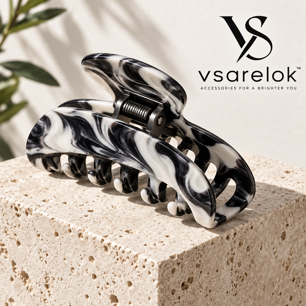 vsarelok™ MarbreNoir Eco-Cellulose Acetate High-Tension Hair Claw Clip