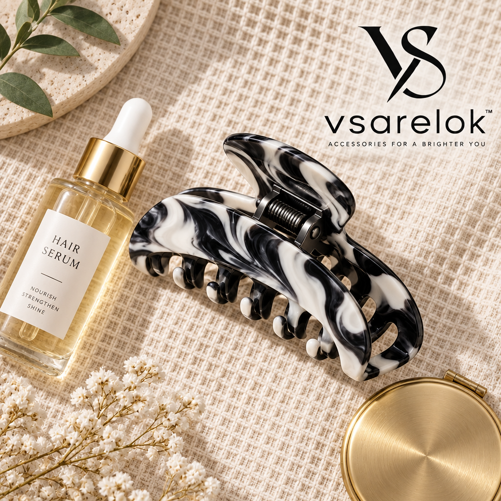 vsarelok™ MarbreNoir Eco-Cellulose Acetate High-Tension Hair Claw Clip