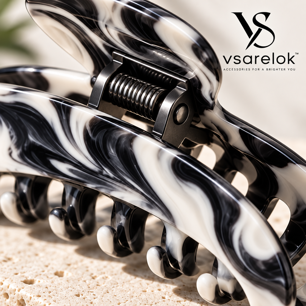 vsarelok™ MarbreNoir Eco-Cellulose Acetate High-Tension Hair Claw Clip