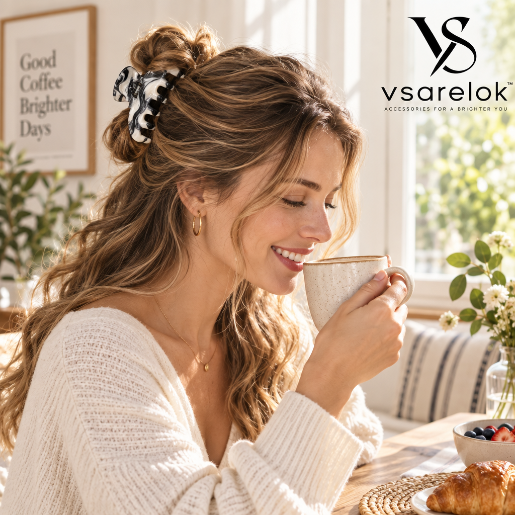 vsarelok™ MarbreNoir Eco-Cellulose Acetate High-Tension Hair Claw Clip